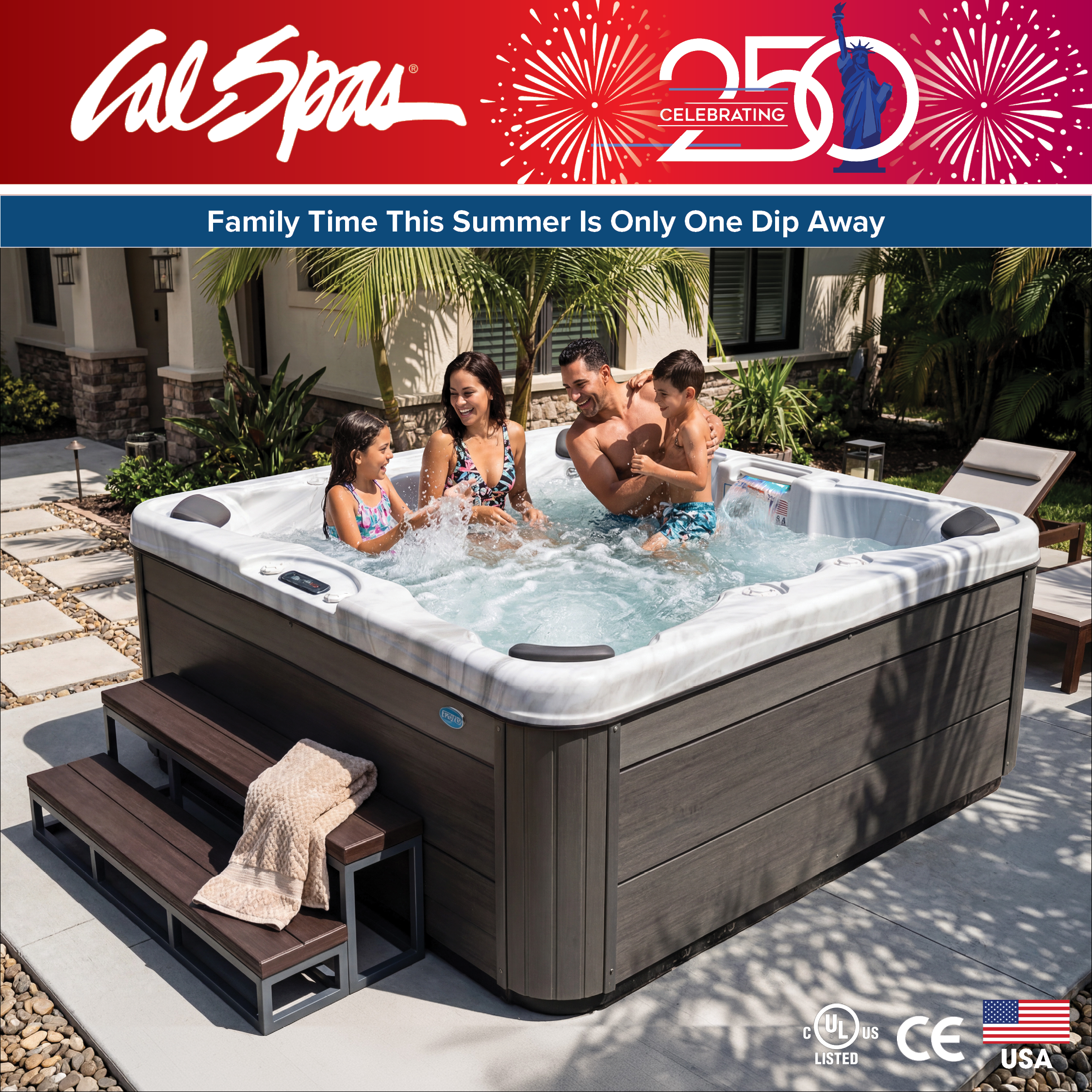 Calspas hot tub being used in a family setting - Naples